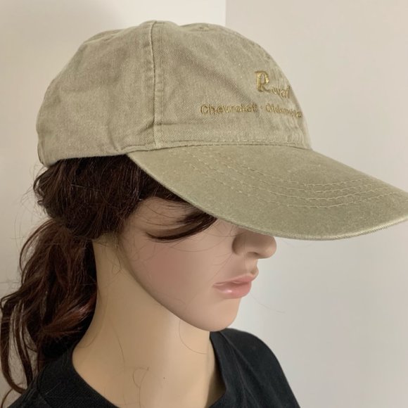Vintage 90s Monochrome Khaki Royal Car Dealership Strapback Dad Hat Chev… - Picture 2 of 11
